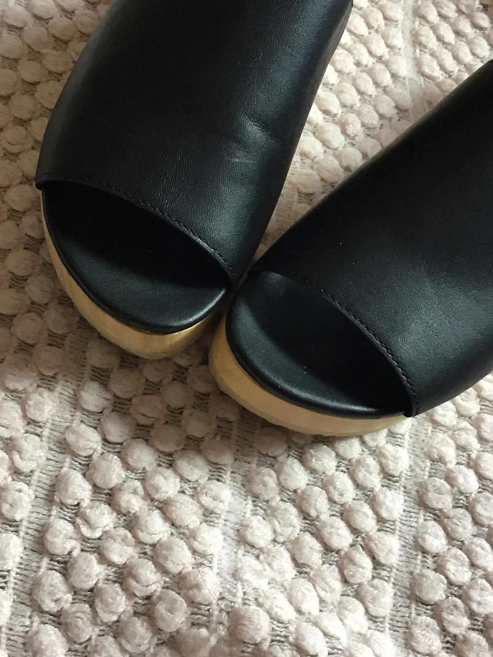 Eileen Fisher Black Novel Leather sandals with real wood Platform